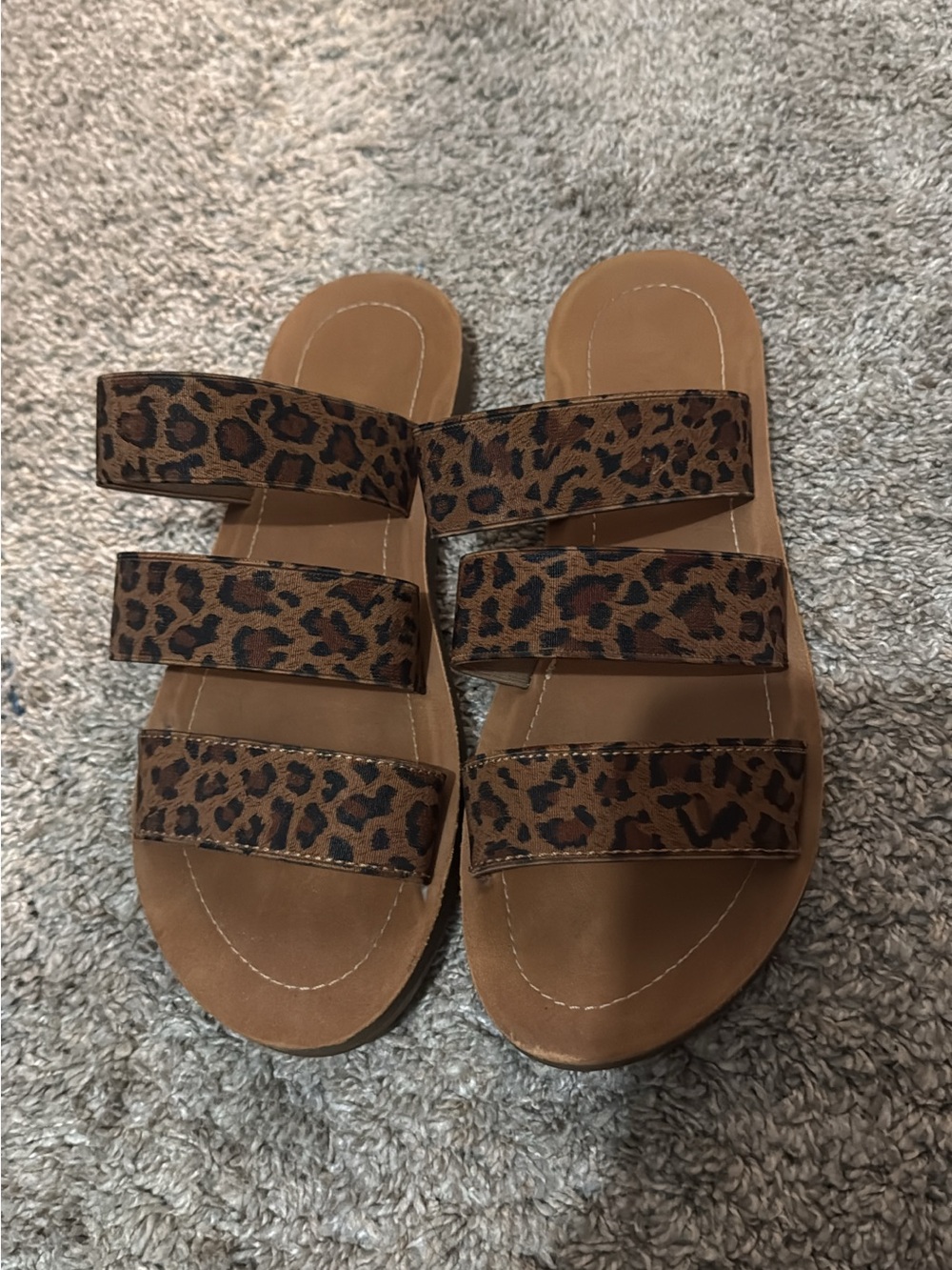 Women's Leopard Print Triple-Strap Slide Sandals - Brown